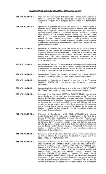 RESOLUCIONES CONSEJO DIRECTIVO â 01 DE JULIO DE 2004 ...
