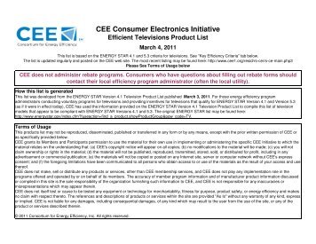 CEE Efficient Televisions Product List March 04, 2011