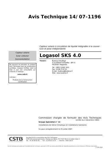 Logasol SKS 4.0 Avis Technique 14/07-1196 - Buderus