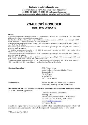 ZNALECKÝ POSUDEK číslo: 5902-2048/2012 - e-aukce