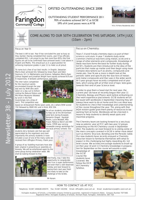 Newsletter 38 - July 2012 - Faringdon Community College