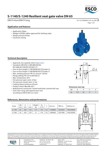 S-1140/S-1240 Resilient seat gate valve DN 65 - Kongsberg Esco AS