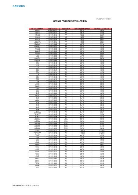 CENNIK PROMOCYJNY HU-FRIEDY - Garmed