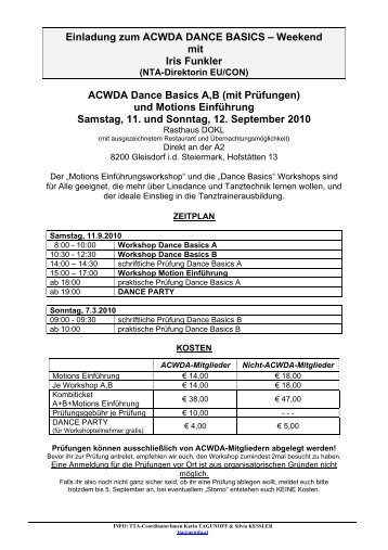 Einladung zum ACWDA DANCE BASICS â Weekend mit Iris Funkler ...