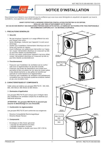 NOTICE D'INSTALLATION - France Air