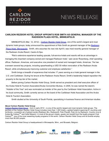 carlson rezidor hotel group appoints rob smith as general manager ...