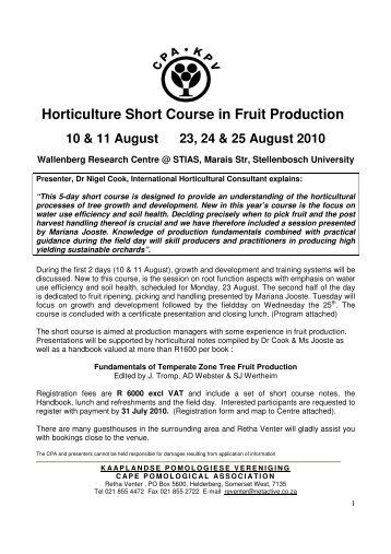 Horticulture Short Course in Fruit Production - AgriworldSA