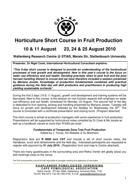 Horticulture Short Course in Fruit Production - AgriworldSA