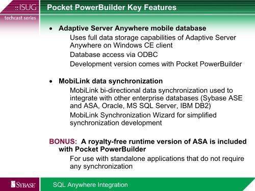Pocket PowerBuilder Key Features - Sybase