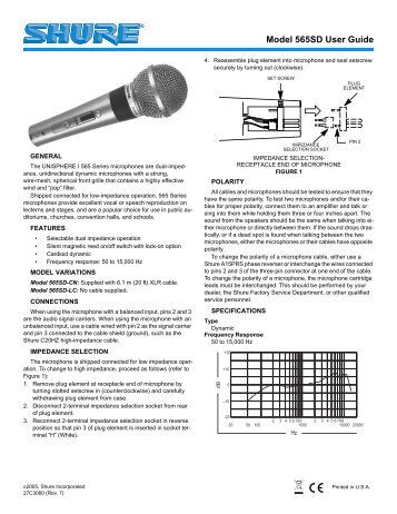 Shure 565SD Microphone User Guide - Canford Audio