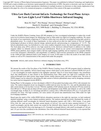 Ultra Low Dark Current InGaAs Technology for Focal Plane Arrays ...