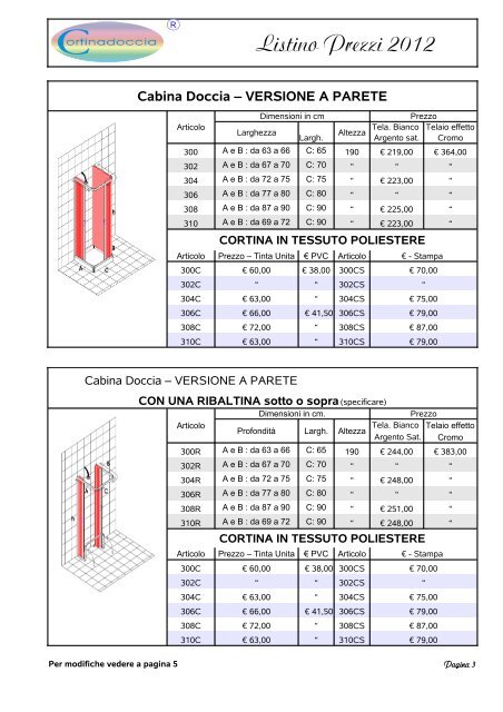 listino prezzi 2012 in pdf