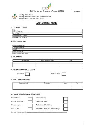 STEP Application Form - Ministry of Tourism Arts & Culture