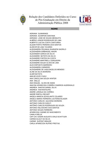 RelaÃ§Ã£o dos Candidatos Deferidos no Curso de PÃ³s-GraduaÃ§Ã£o em ...