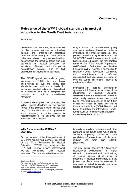 Relevance of the WFME global standards in medical education to ...