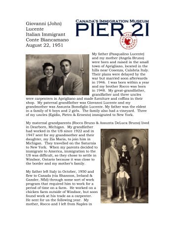 Giovanni (John) Lucente Italian Immigrant Conte ... - Pier 21