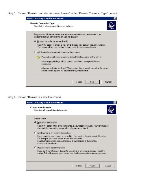 Active Directory and DNS Setup on Windows Server 2003 for the ...