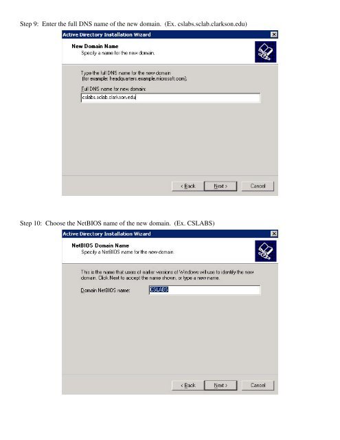 Active Directory and DNS Setup on Windows Server 2003 for the ...