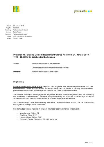Protokoll der Sitzung vom 24. Januar 2013 - Gemeinde Glarus Nord