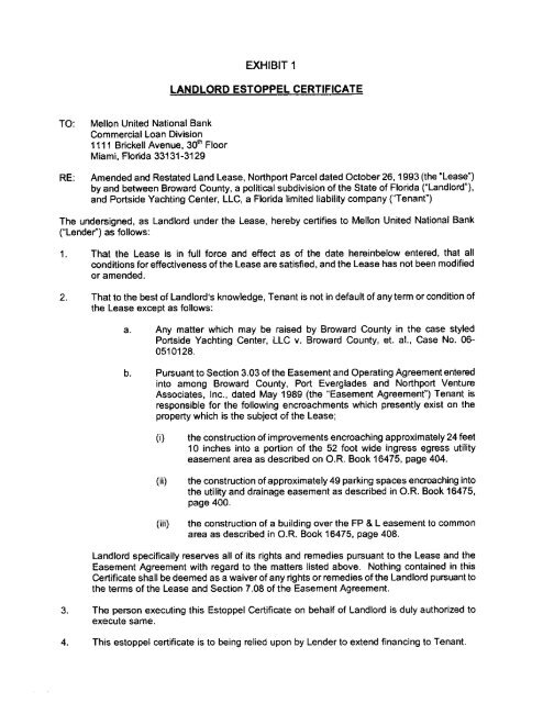 EXHIBIT 1 LANDLORD ESTOPPEL CERTIFICATE EXHIBIT 1 LANDLORD ESTOPPEL CERTIFICATE
