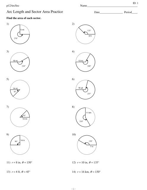 p12ArcSec - Arc Length and Sector Area Practice.ia2 - AbbyNet