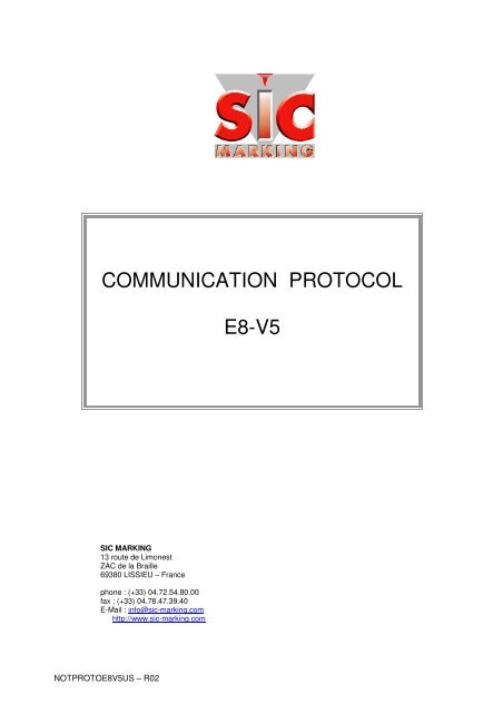 COMMUNICATION PROTOCOL E8-V5 - SIC-Venim s.r.o.