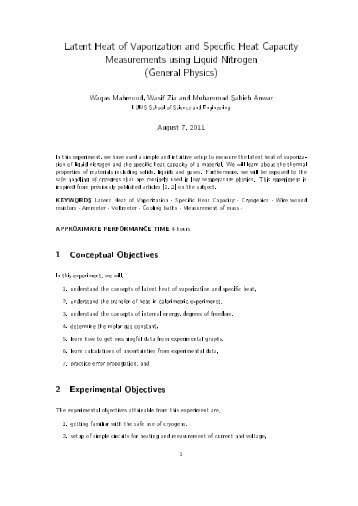 Latent Heat of Vaporization - Experimental Physics