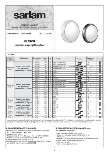 Fiche Technique F00083FR-01-OLERON Residentiel ... - Sarlam