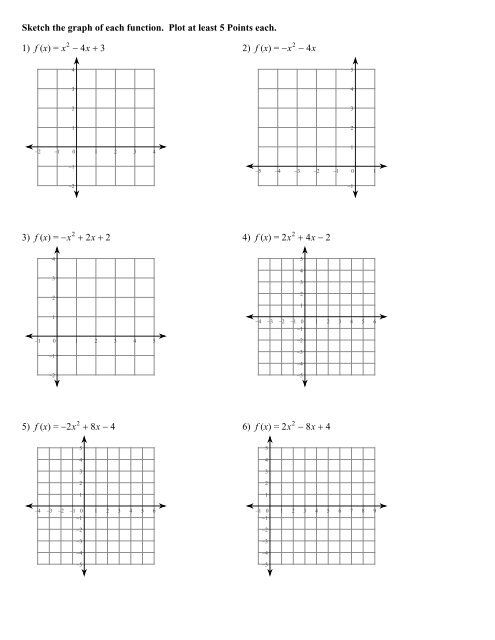 Graphing Parabolas Worksheet