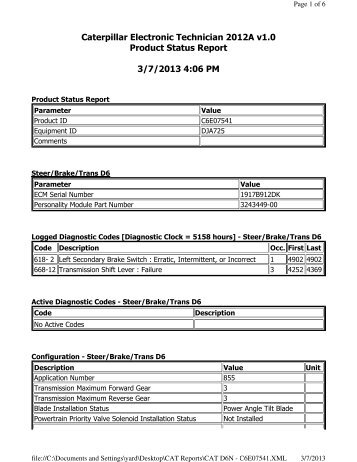 Caterpillar Electronic Technician 2012A v1.0 Product Status Report ...