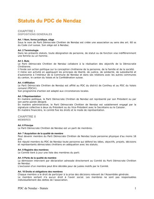 Statuts du PDC de Nendaz - PDC du Valais romand