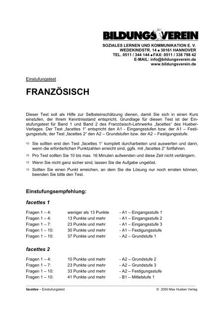 (FRANZOESISCH A1-B1) - Bildungsverein
