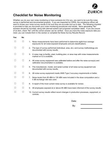 Checklist for Noise Monitoring