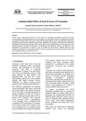 Antimicrobial Effect of Seed Extract of Coriander - Journal of ...