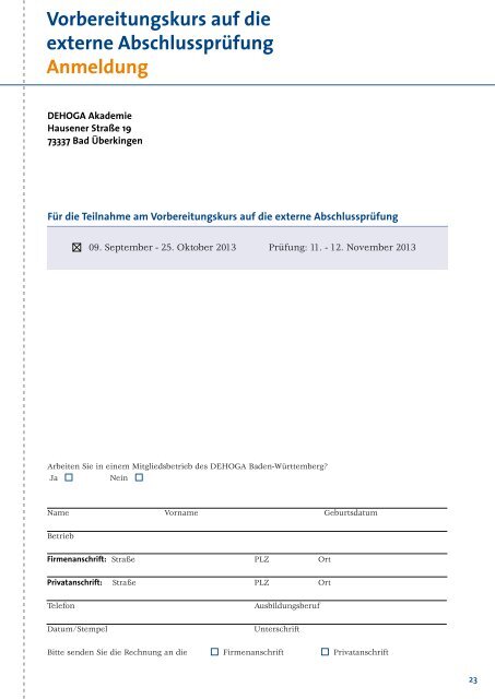 Lehrgänge an der DEHOGA Akademie