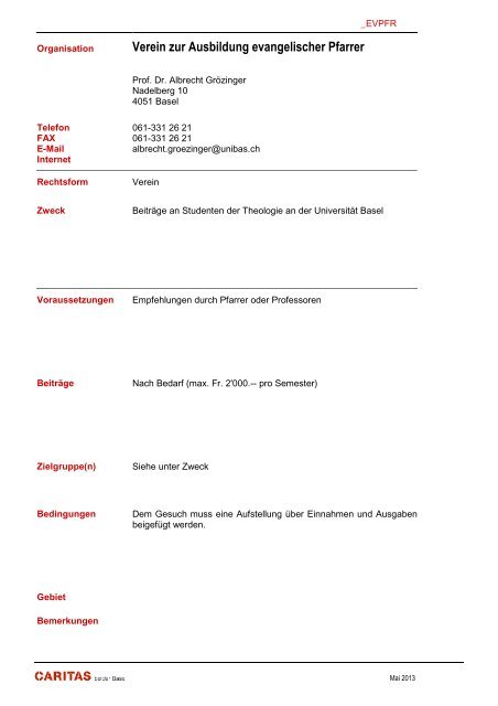 Stiftung - Caritas beider Basel