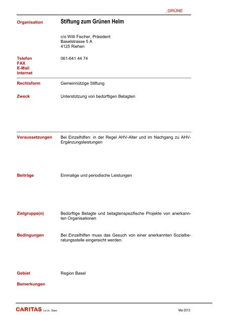 Stiftung - Caritas beider Basel