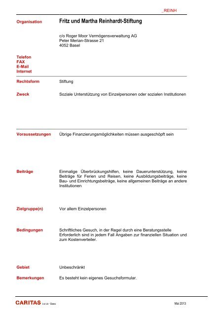 Stiftung - Caritas beider Basel