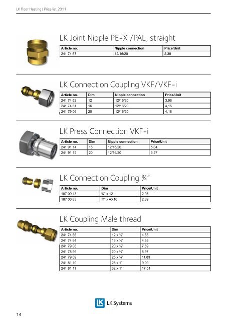 LK Floor Heating Price list 2011 - LK Systems AB