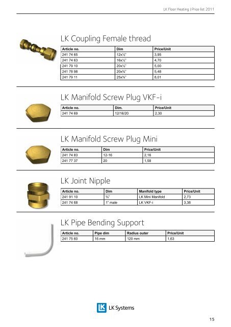 LK Floor Heating Price list 2011 - LK Systems AB