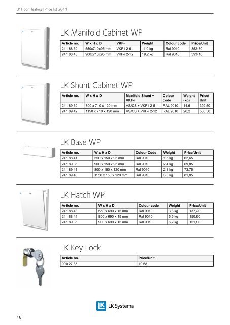 LK Floor Heating Price list 2011 - LK Systems AB