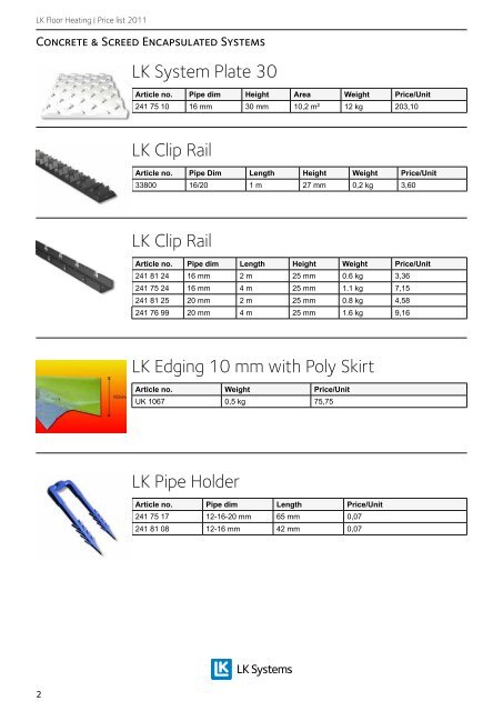 LK Floor Heating Price list 2011 - LK Systems AB