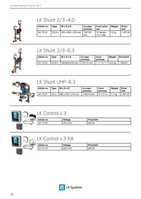 LK Floor Heating Price list 2011 - LK Systems AB