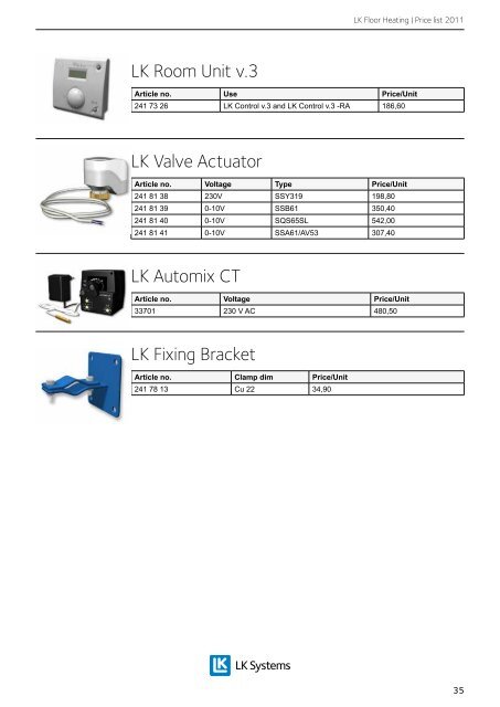 LK Floor Heating Price list 2011 - LK Systems AB