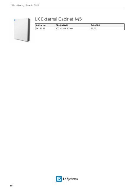 LK Floor Heating Price list 2011 - LK Systems AB