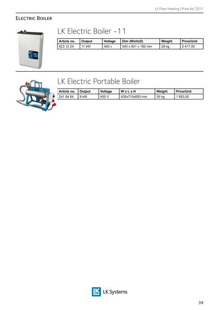 LK Floor Heating Price list 2011 - LK Systems AB