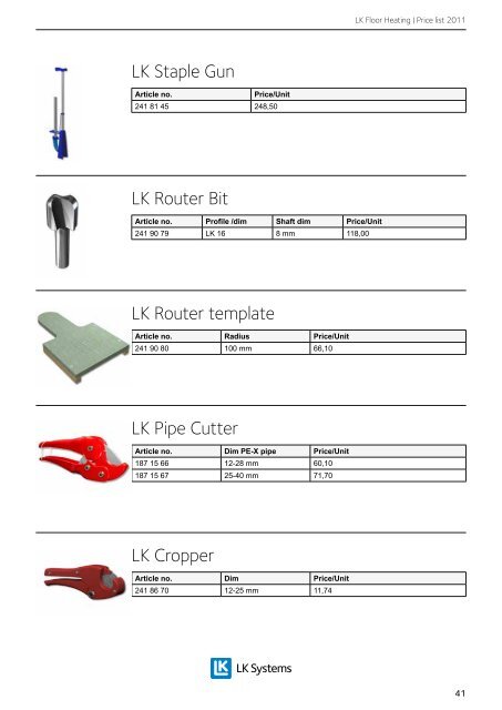 LK Floor Heating Price list 2011 - LK Systems AB