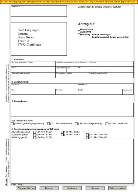 Antrag auf Abweichung, Ausnahme, Befreiung - Stadt Creglingen