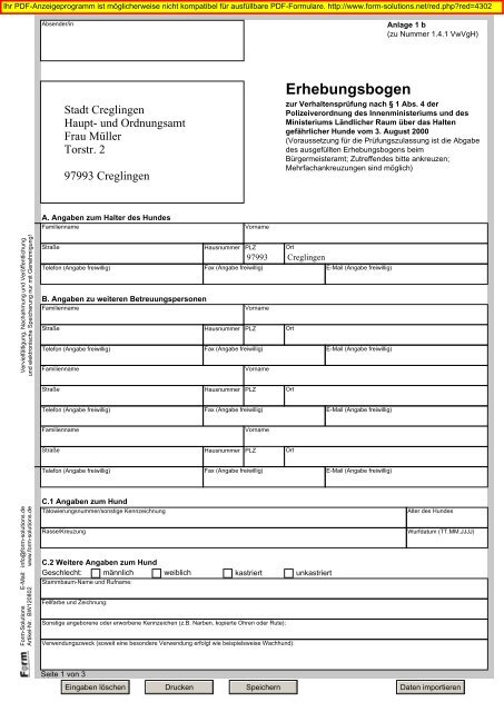 Erhebungsbogen zur Anzeige / VerhaltensprÃ¼fung - Stadt Creglingen