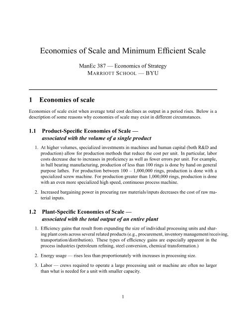 Economies of Scale and Minimum Efficient Scale - Marriott School